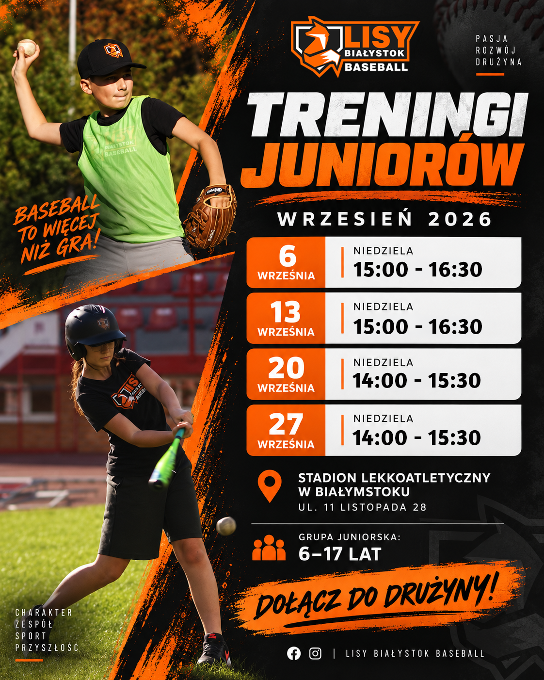 Treningi juniorów we wrześniu 2026 – Lisy Białystok Baseball