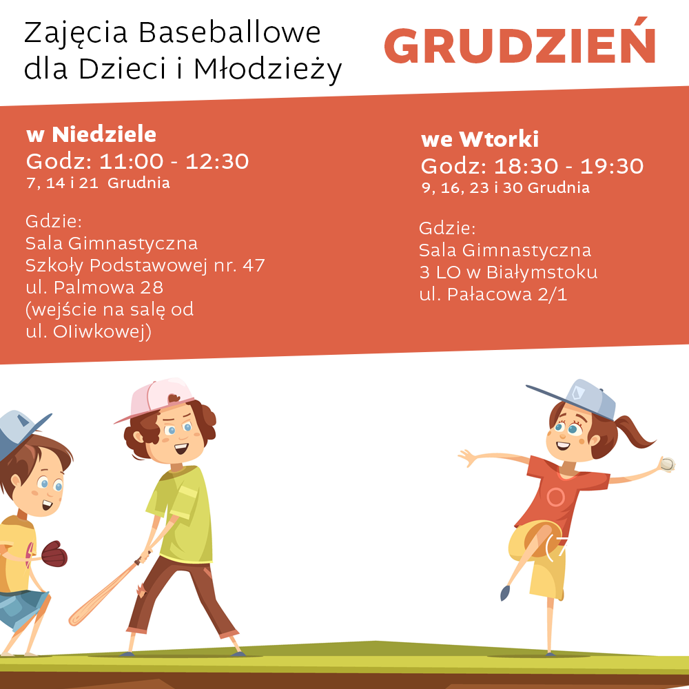 Treningi baseballowe dla dzieci i młodzieży – grudzień 2025